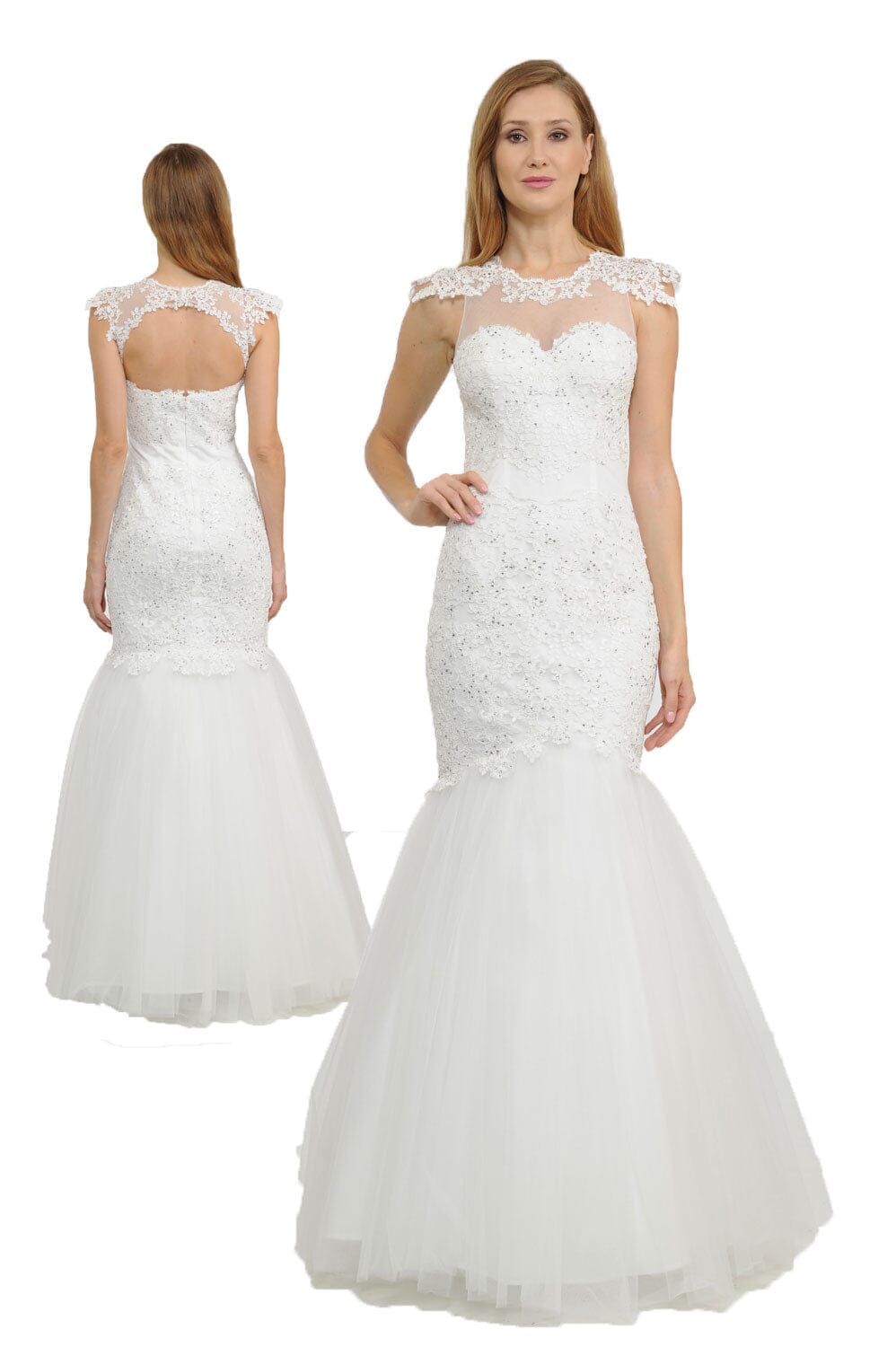 Illusion High-Neck Mermaid Dress with Lace Appliques by Poly USA 8226