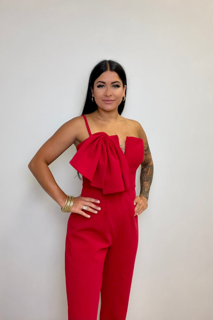 Crepe One Shoulder Bow Jumpsuit by Jovani 09525