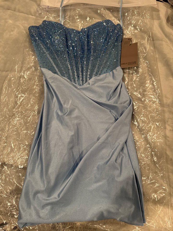 Beaded Short Strapless Dress by Amelia Couture 3021S