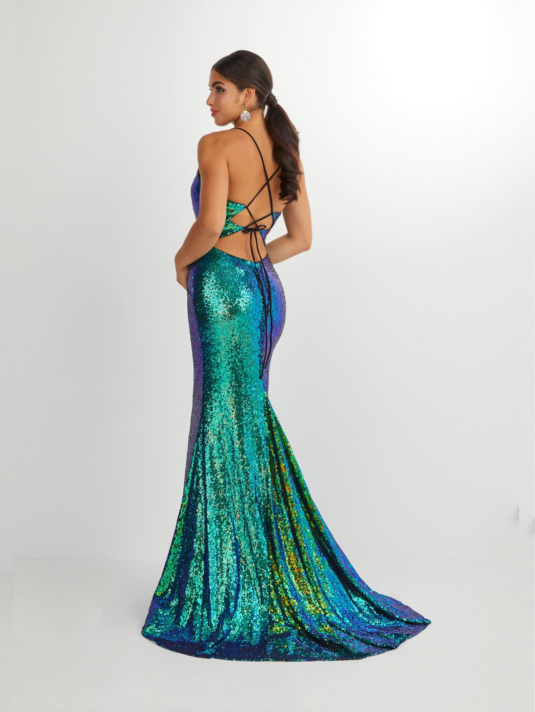 Iridescent Sequin Sleeveless Mermaid Dress by Studio 17 12914 8 / Green Multi Iridescent Sequin Sleeveless Mermaid Dress by Studio 17 12914 8 / Green Multi