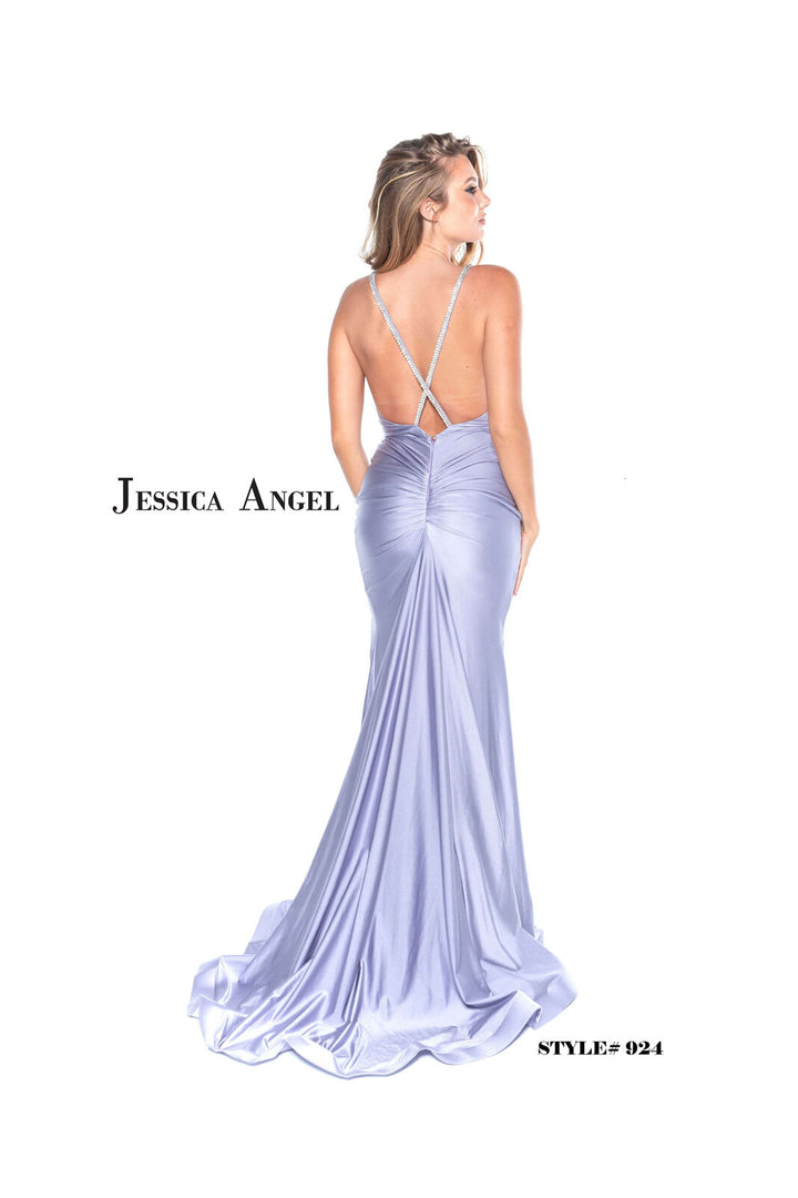 Jersey Fitted V-Neck Slit Gown by Jessica Angel 924
