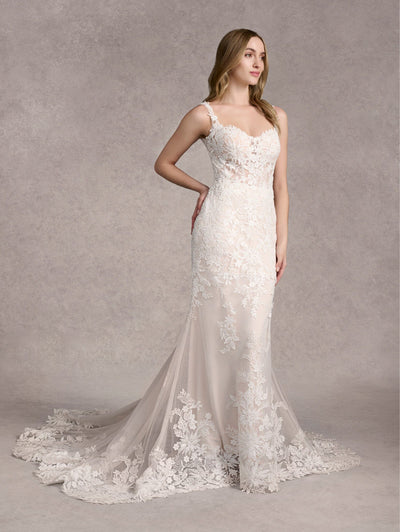 Lace Applique Sheath Bridal Gown by Adrianna Papell 31262L