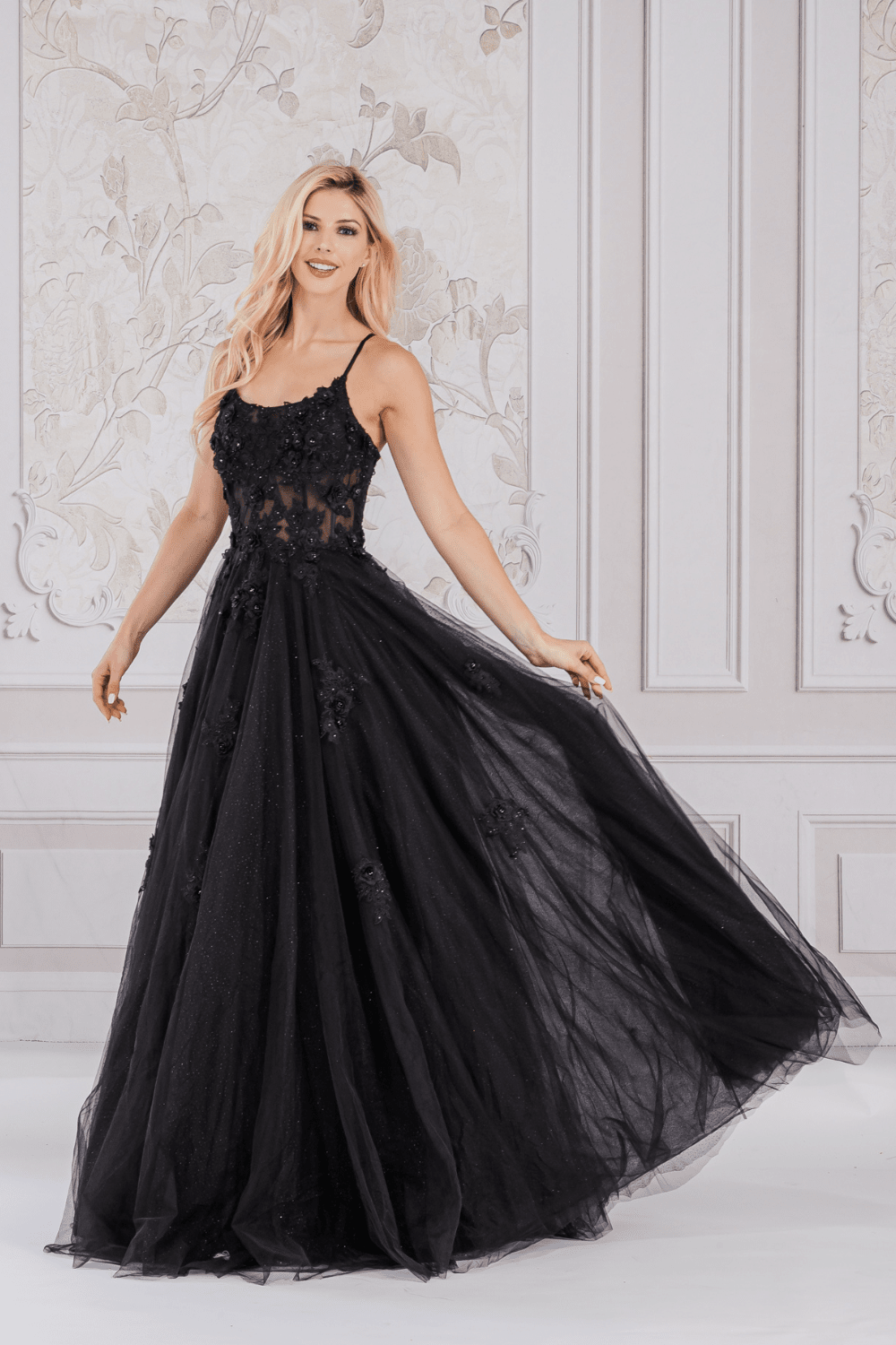 Lace Applique Sleeveless Gown by Amelia Couture 7035
