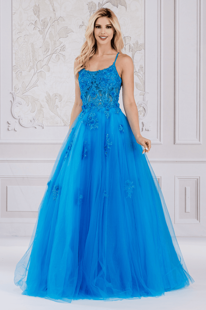 Lace Applique Sleeveless Gown by Amelia Couture 7035