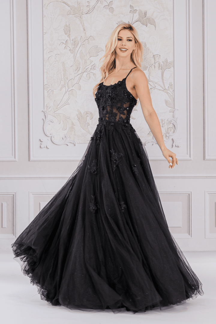 Lace Applique Sleeveless Gown by Amelia Couture 7035