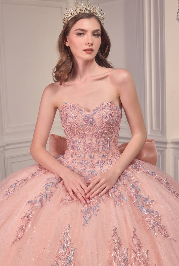 Lace Applique Strapless Ball Gown by Ladivine 15715