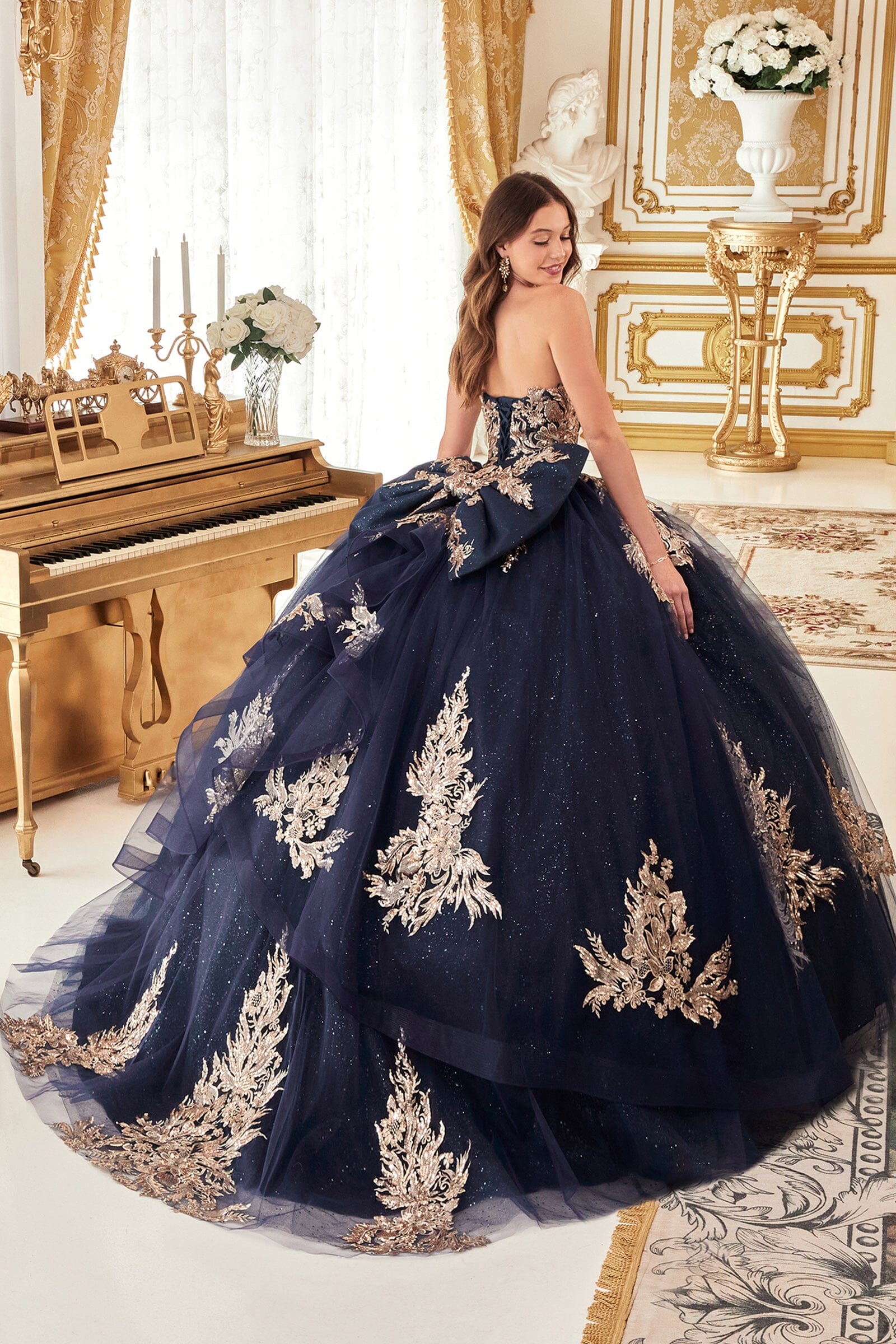 シンデレラ　ドレス Lace Applique Strapless Ball Gown by Ladivine 15715 – ABC