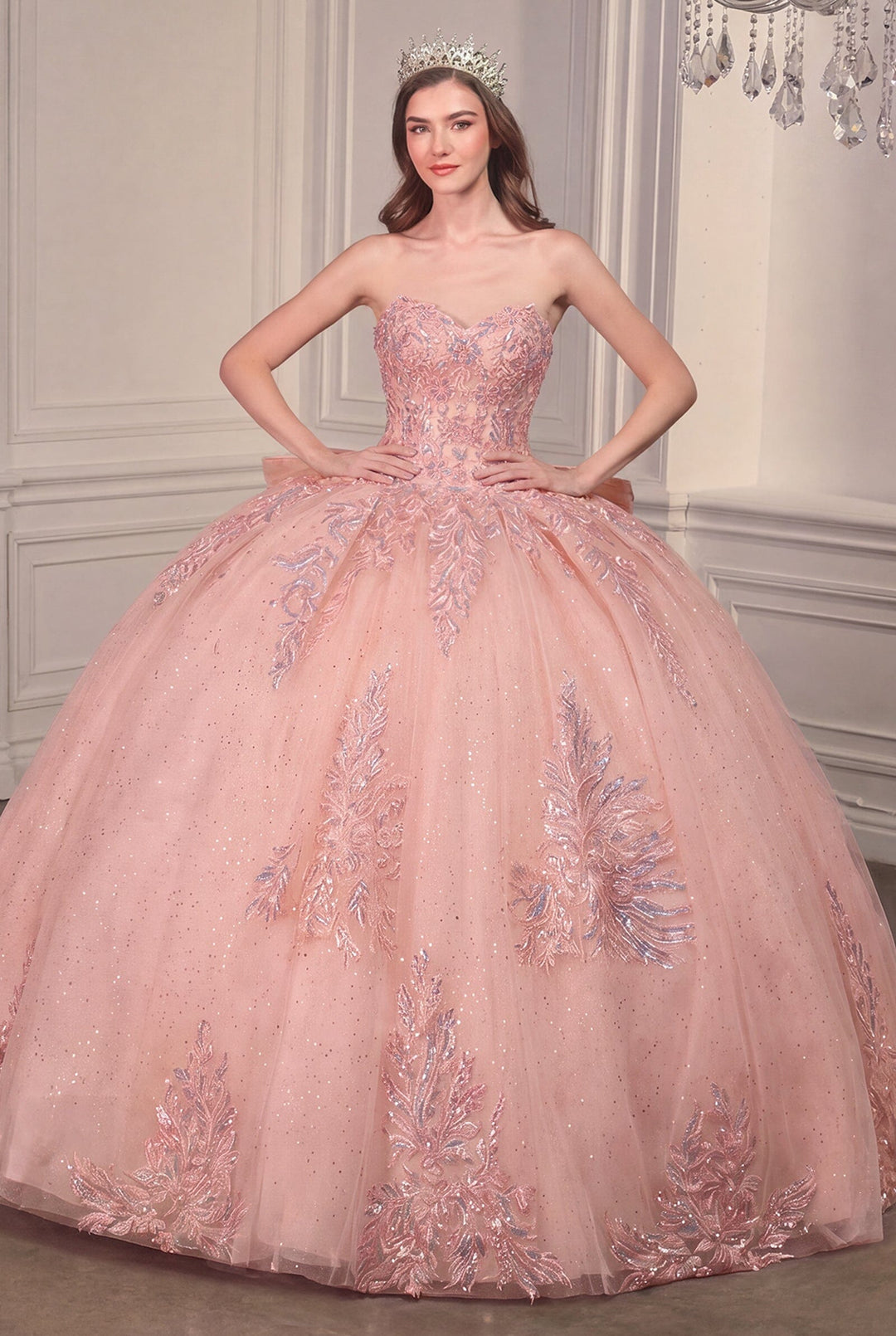 Lace Applique Strapless Ball Gown by Ladivine 15715