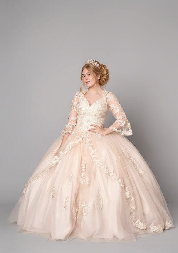 Lace Bell Sleeve Quinceanera Dress by Calla KY-70029