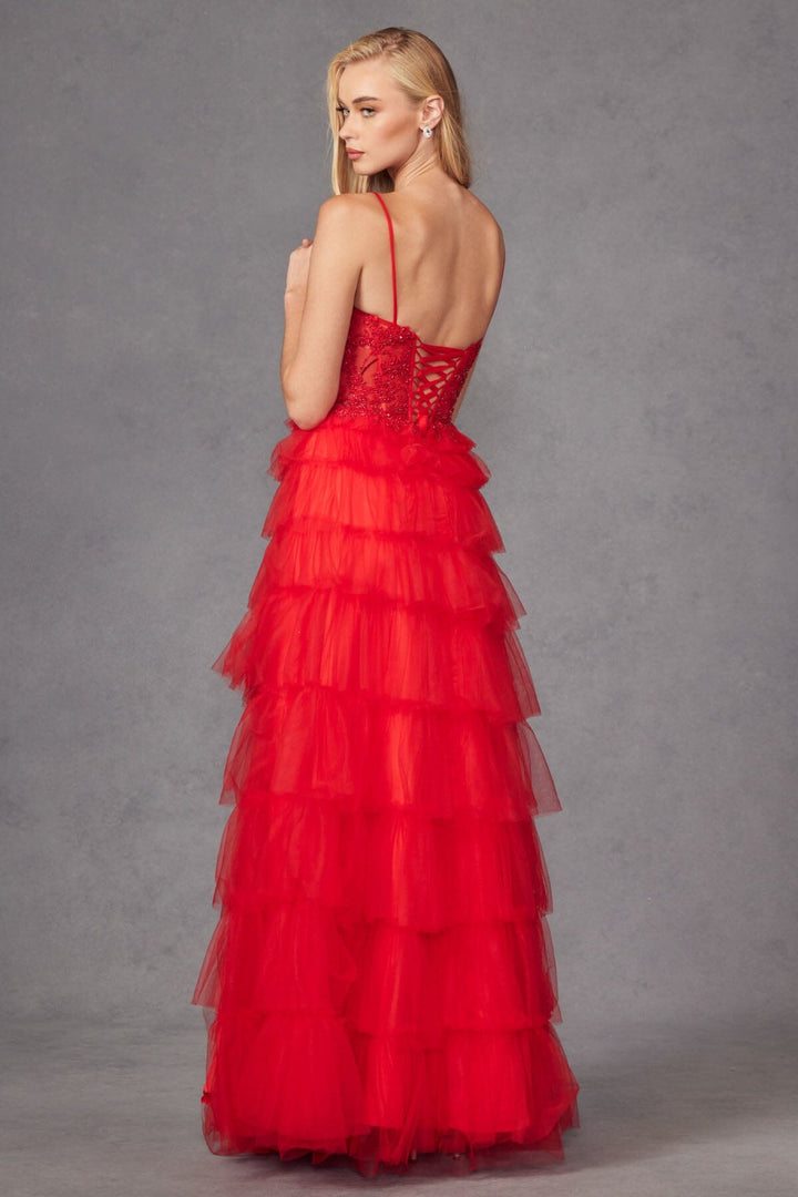 Lace Bodice Sleeveless A-line Ruffled Gown by Juliet JT2451S