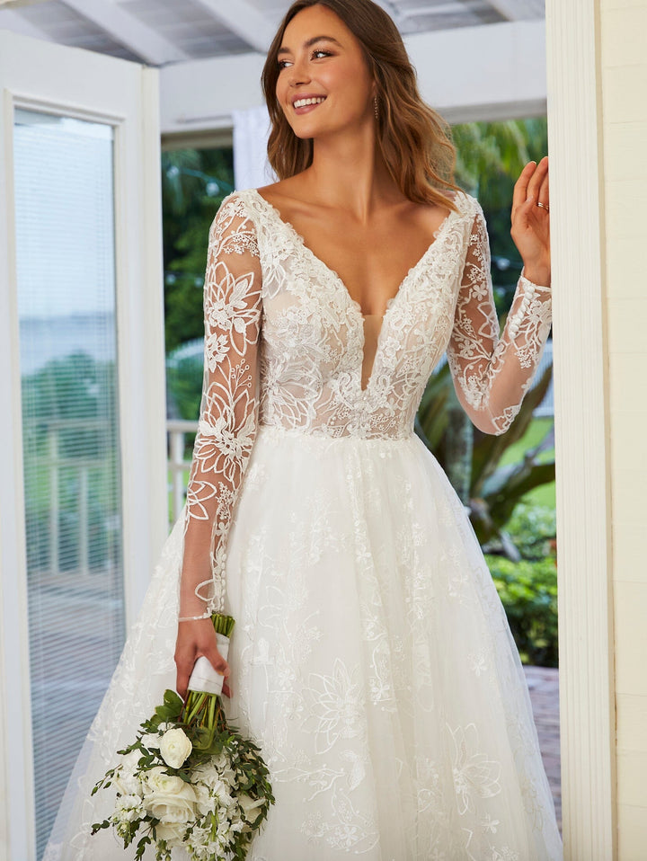 Lace Long Sleeve Wedding Gown by Adrianna Papell 31205