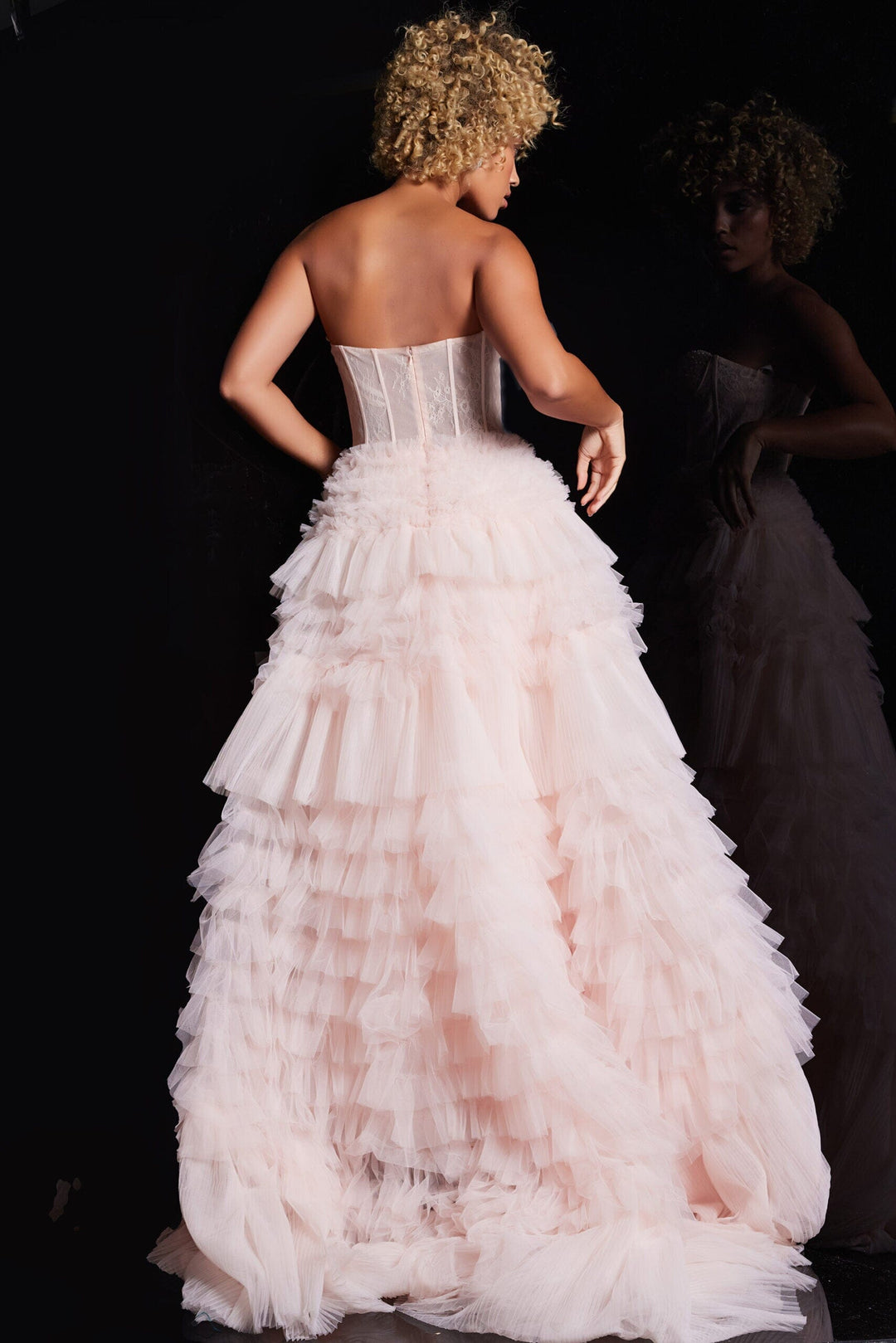 Lace Strapless A-line Ruffled Gown by Jovani 38540