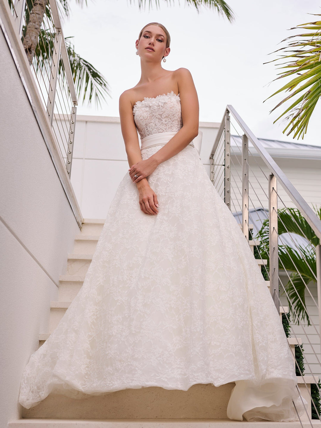 All Over Corded Lace A-Line Gown in Ivory