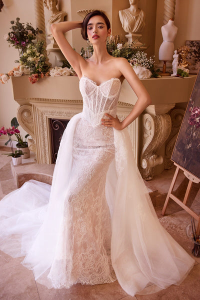 Lace Strapless Overskirt Bridal Gown by Ladivine WL044 – ABC Fashion