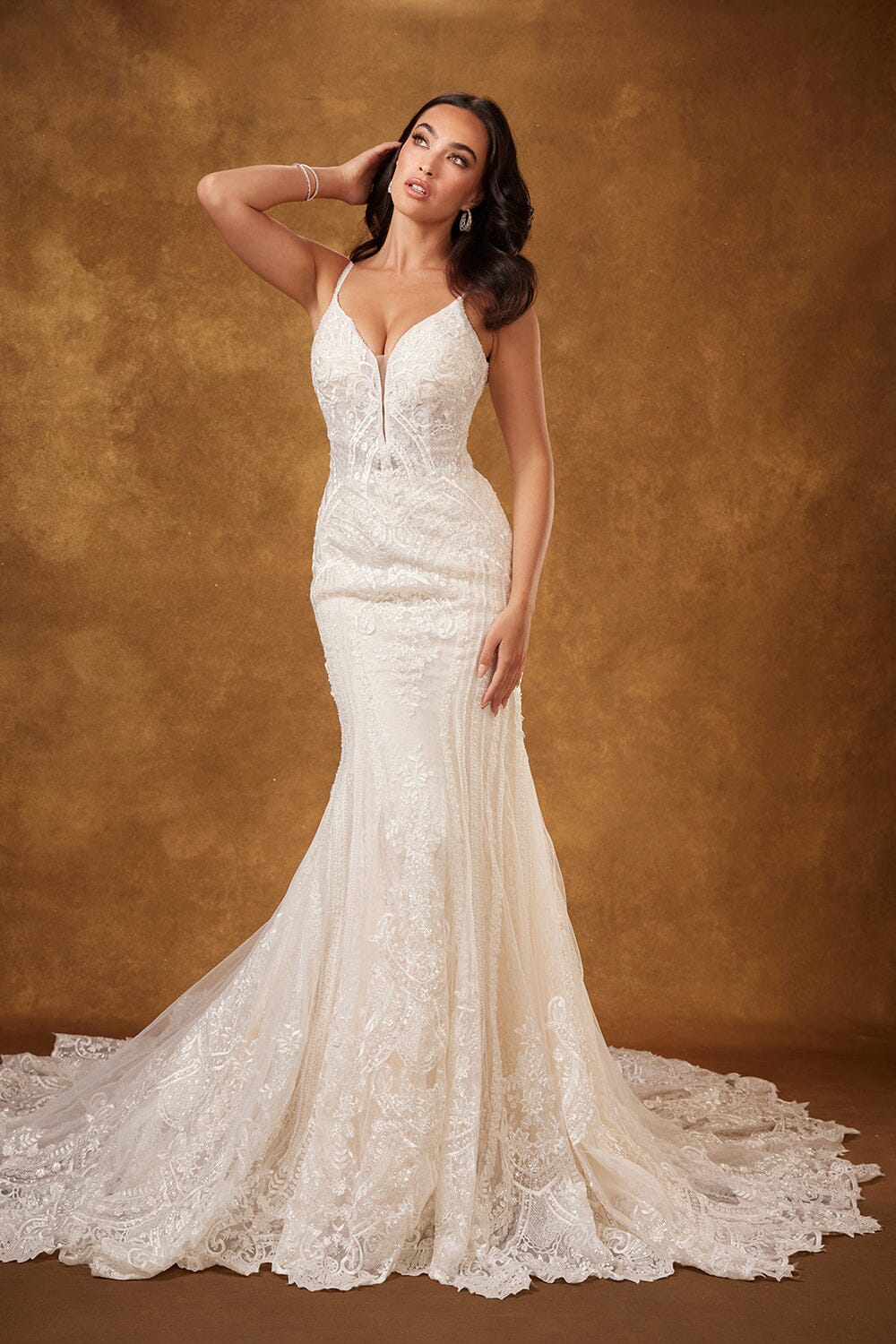 Lace V-Neck Mermaid Bridal Gown by Abby Lane 97128 16 / Ivory/Champagne Lace V-Neck Mermaid Bridal Gown by Abby Lane 97128 16 / Ivory/Champagne