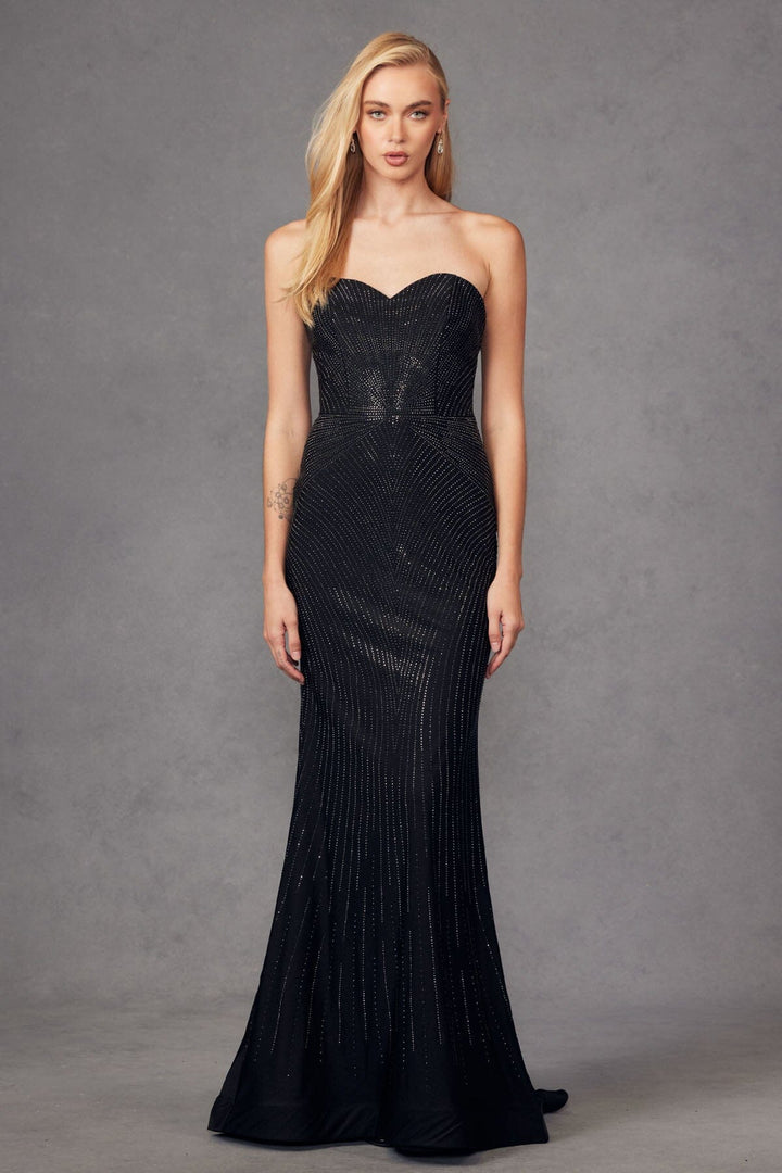 Linear Beaded Strapless Mermaid Dress by Juliet JT2472R