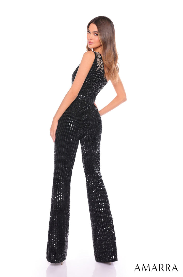 Linear Sequin One Shoulder Jumpsuit by Amarra 88136