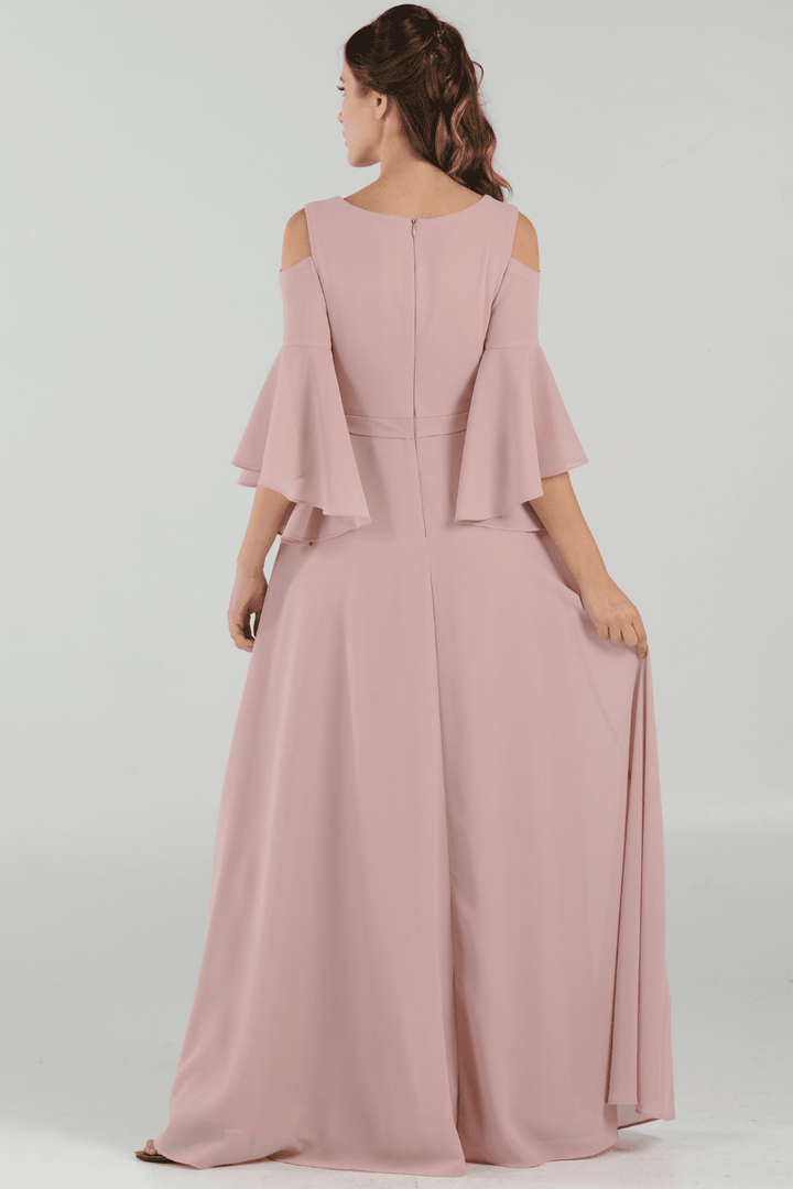 Long Cold Shoulder Dress with Bell Sleeves by Poly USA 8300