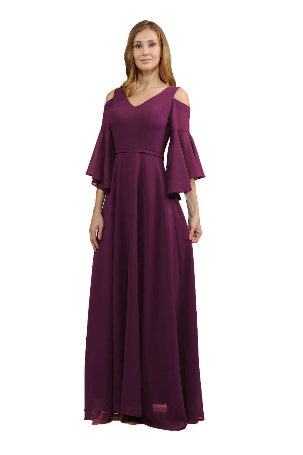 Long Cold Shoulder Dress with Bell Sleeves by Poly USA 8300