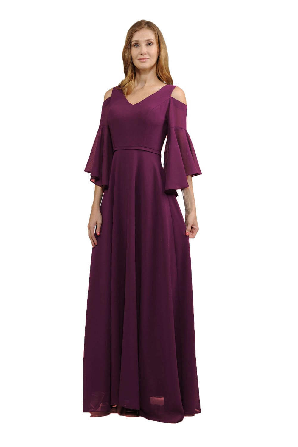 Long V-Neck Gown By Poly USA 8300 S / Burgundy Long V-Neck Gown By Poly USA 8300 S / Burgundy