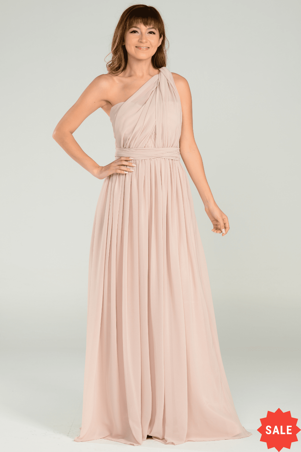 tan chiffon dress Sexy Plunging Neck Satin Chiffon Long Evening Bridesmaid Dress with Split chb0005