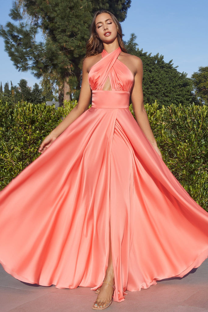coral dresses long Convertible Satin A-line Slit Dress by Ladivine CD323 – ABC Fashion Coral gown with embellished Gender_Men Size:12/13 Years Margaret Qualley wearing a