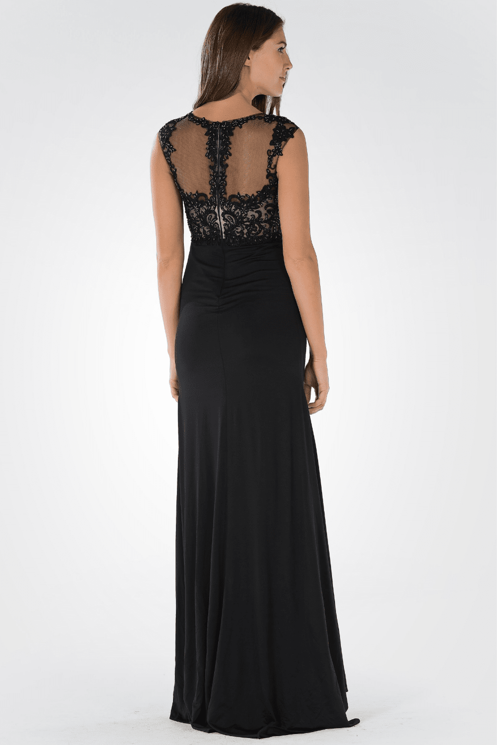 Long Dress with Illusion Lace Applique by Poly USA 7600