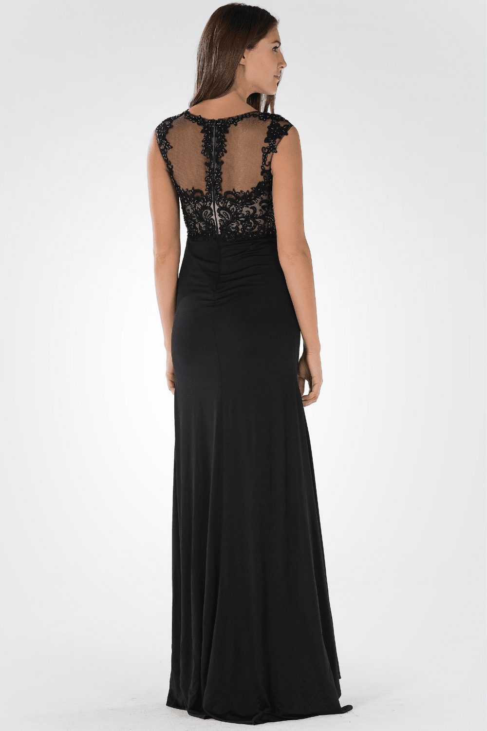 Long Dress with Illusion Lace Applique by Poly USA 7600 XS / Black Long Dress with Illusion Lace Applique by Poly USA 7600 XS / Black