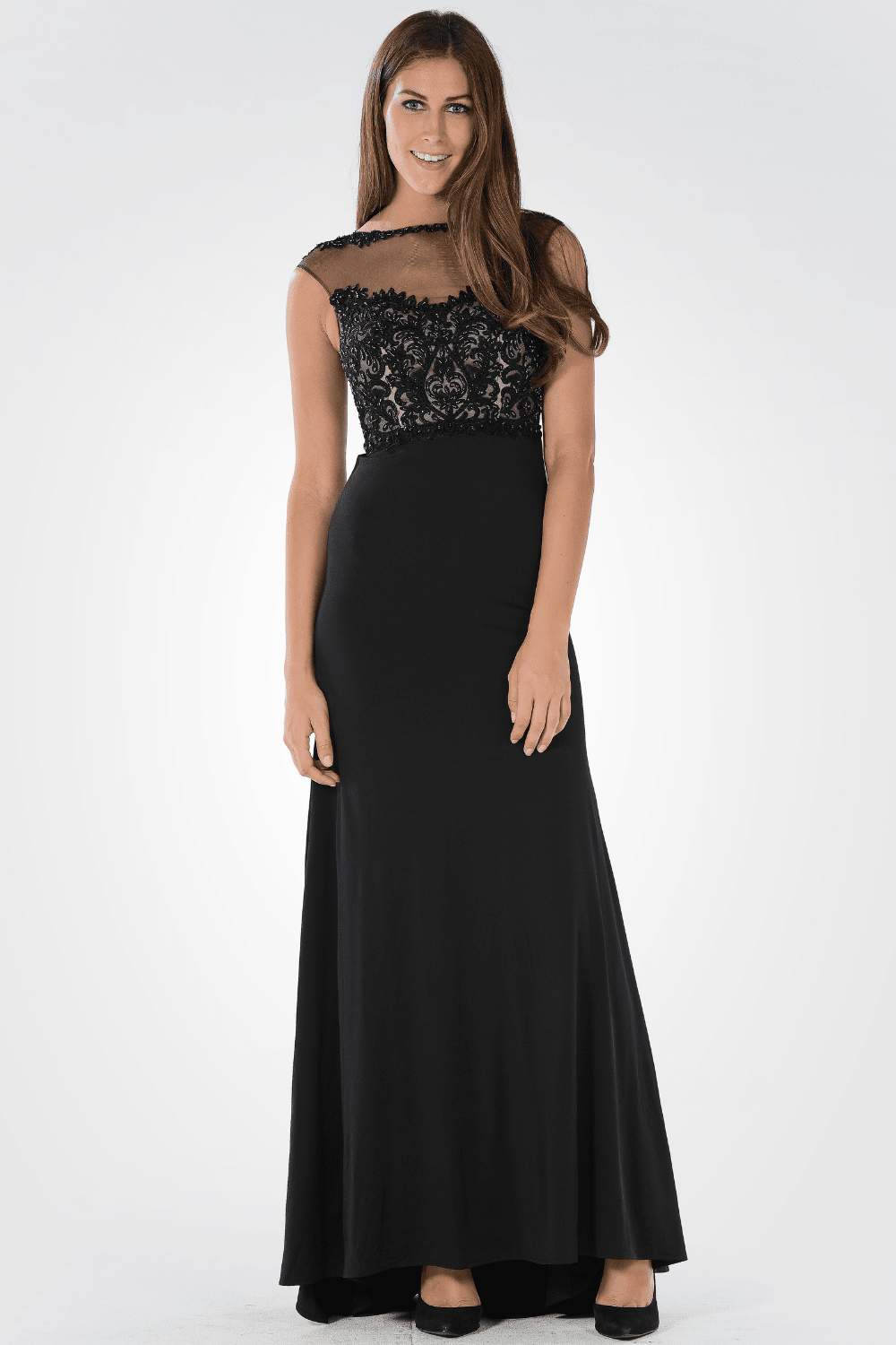 Long Dress with Illusion Lace Applique by Poly USA 7600