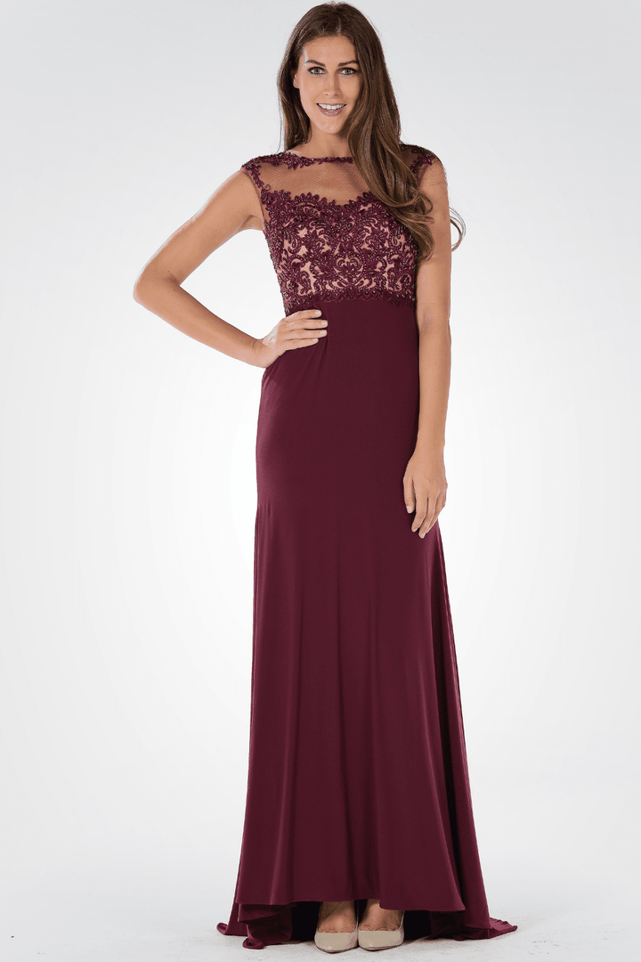 Long Dress with Illusion Lace Applique by Poly USA 7600