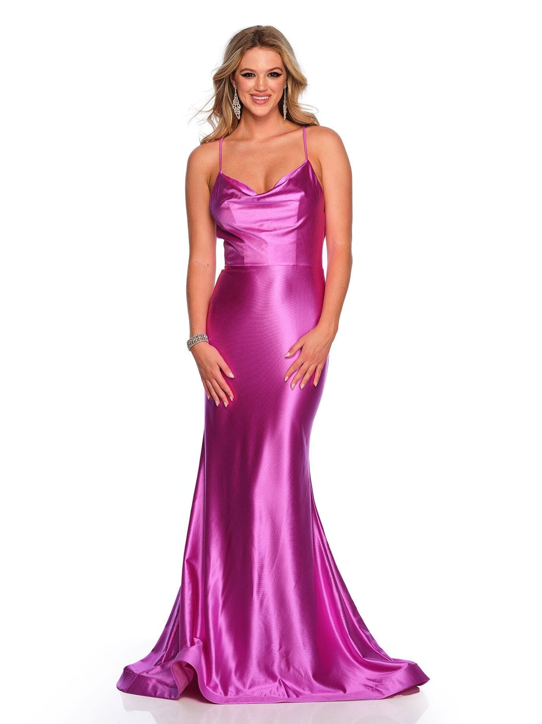 magenta satin jersey dress Rachel Allan 40421 - Short Stretch Satin Jersey Sheath Dress