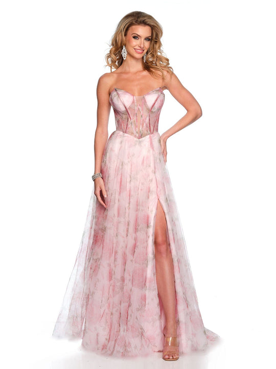 D06 Dave & Johnny Pink Floral Evening Gown (XS-S) main image 1
