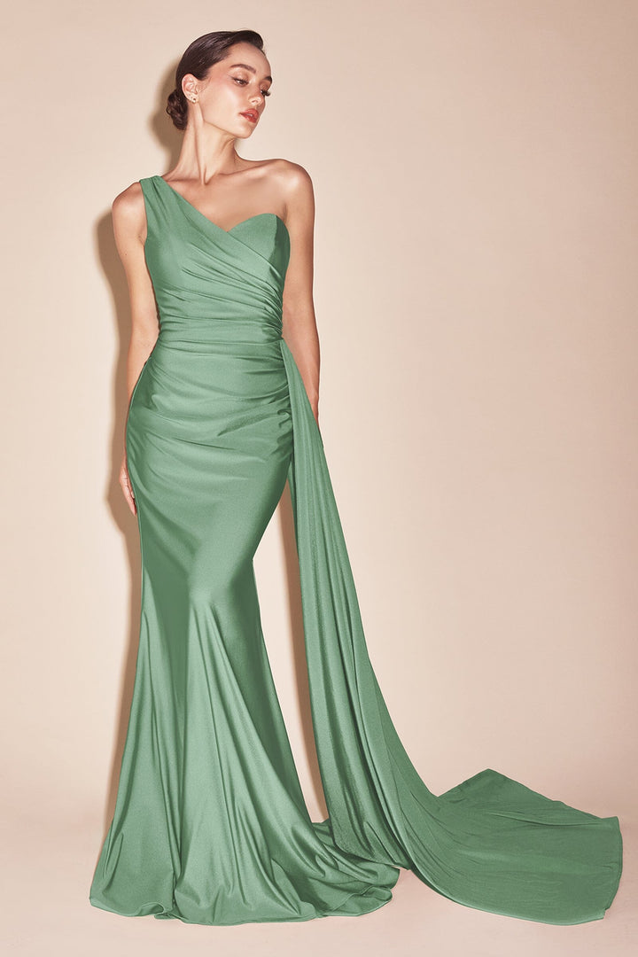 Long Fitted One Shoulder Satin Dress by Ladivine PT004