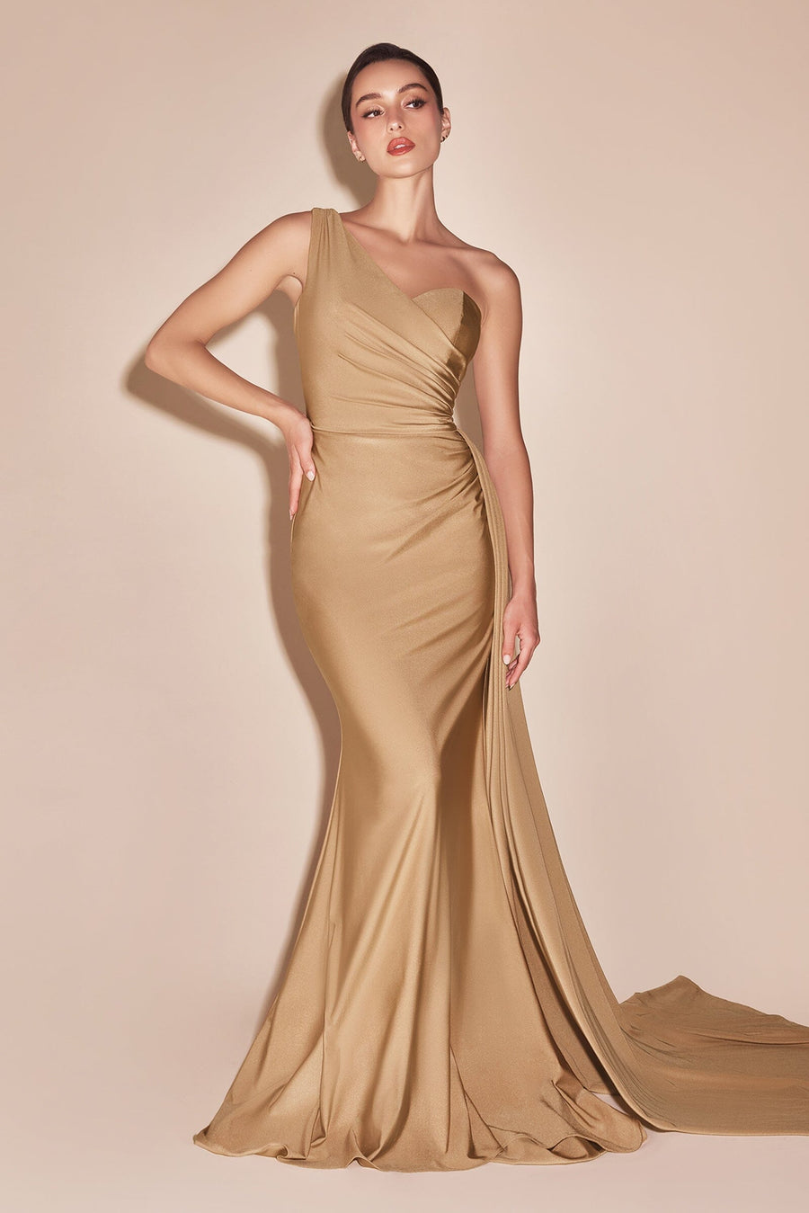 One Shoulder Long Fitted Satin Dress PT004