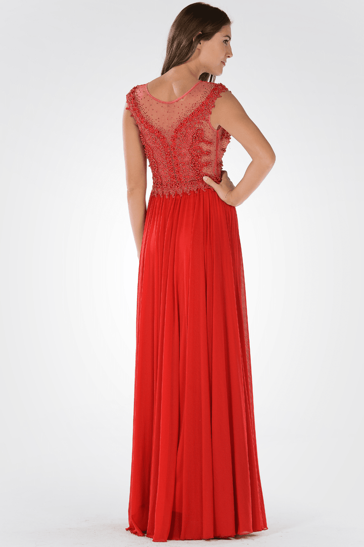 Long Illusion Dress with Beaded Bodice by Poly USA 7516