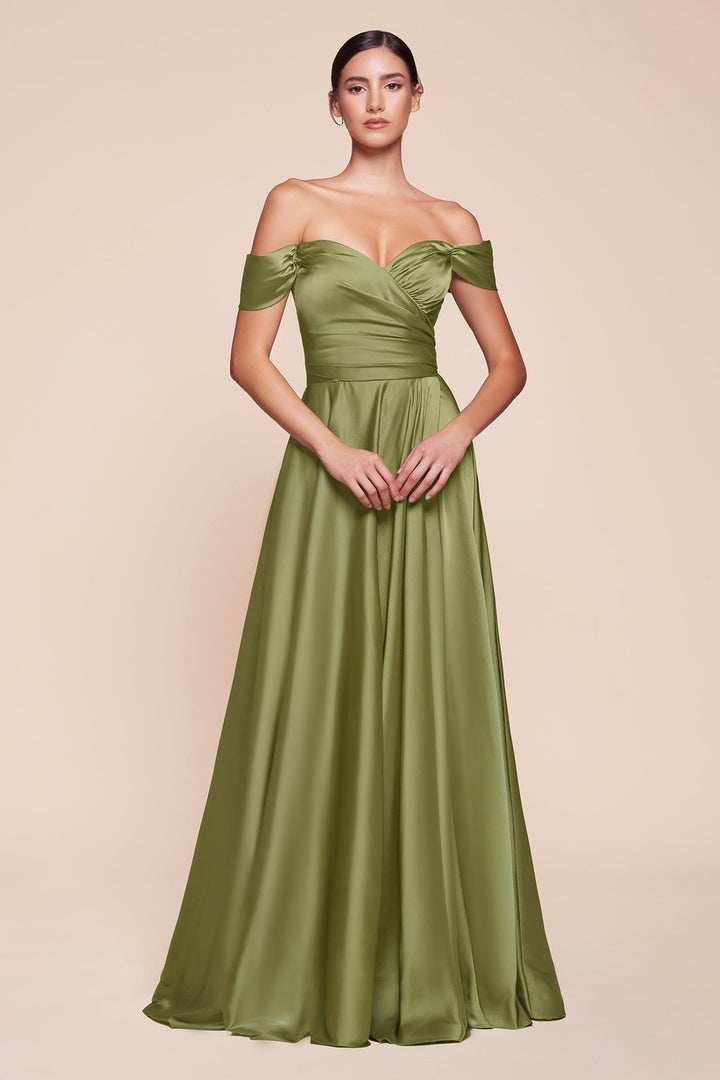 Long Off Shoulder A-line Satin Dress by Ladivine 7493