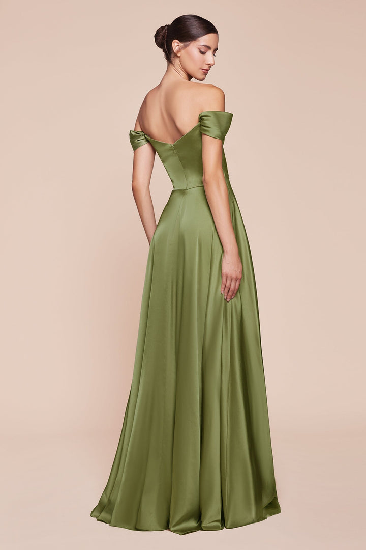 Long Off Shoulder A-line Satin Dress by Ladivine 7493 - Outlet