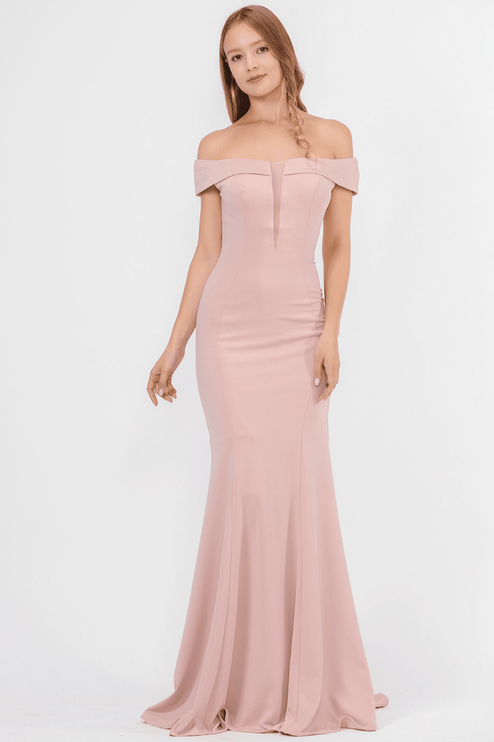 Long Off Shoulder Dress with Illusion Panel by Poly USA 8462