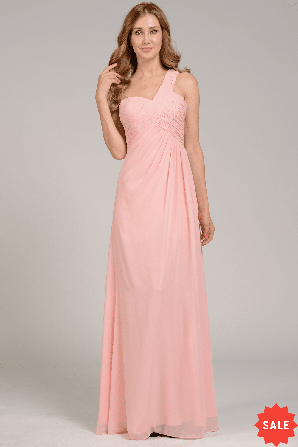 Long One Shoulder Gown by Poly USA 7140 L / Blush Long One Shoulder Gown by Poly USA 7140 L / Blush