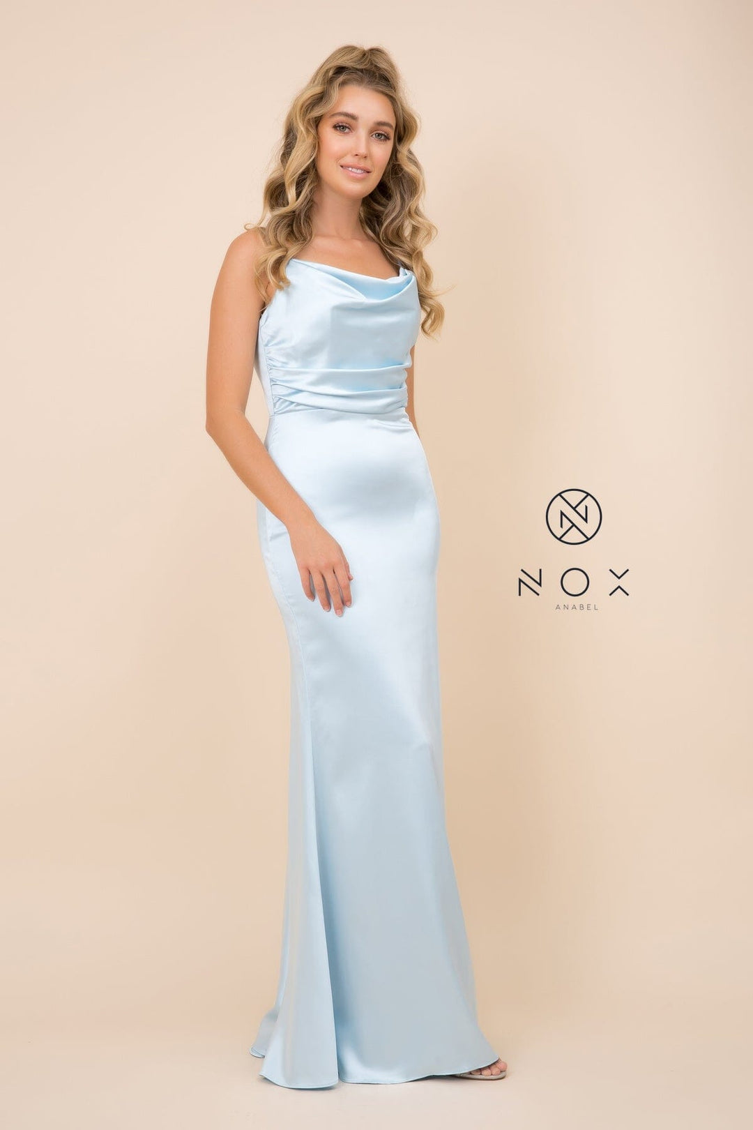 Long Open Back Dress with Cowl Neckline by Nox Anabel C302