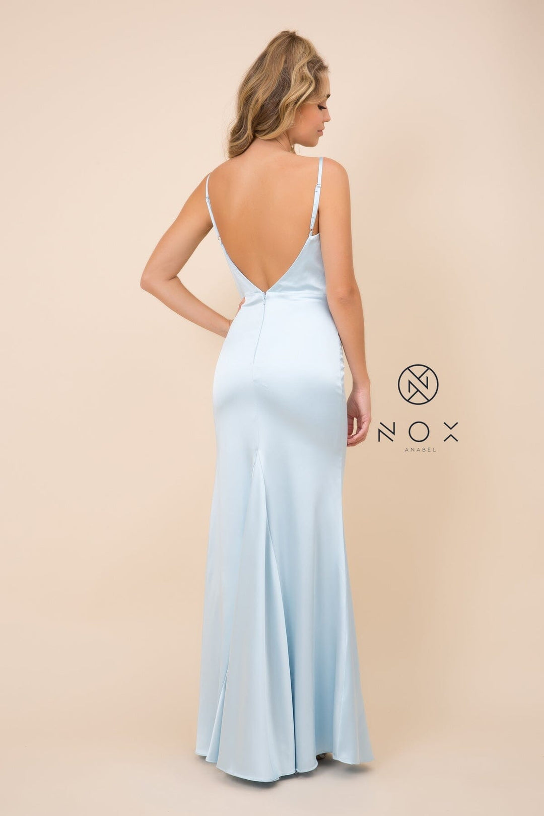 Long Open Back Dress with Cowl Neckline by Nox Anabel C302