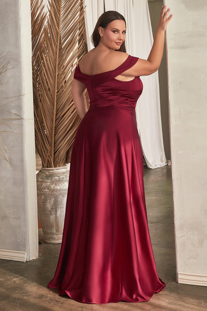 Long Satin Off Shoulder Dress by Ladivine CD325