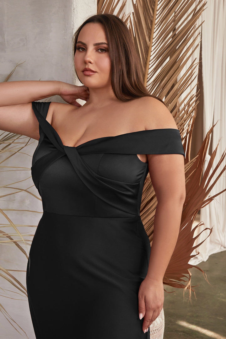 Long Satin Off Shoulder Dress by Ladivine CD325