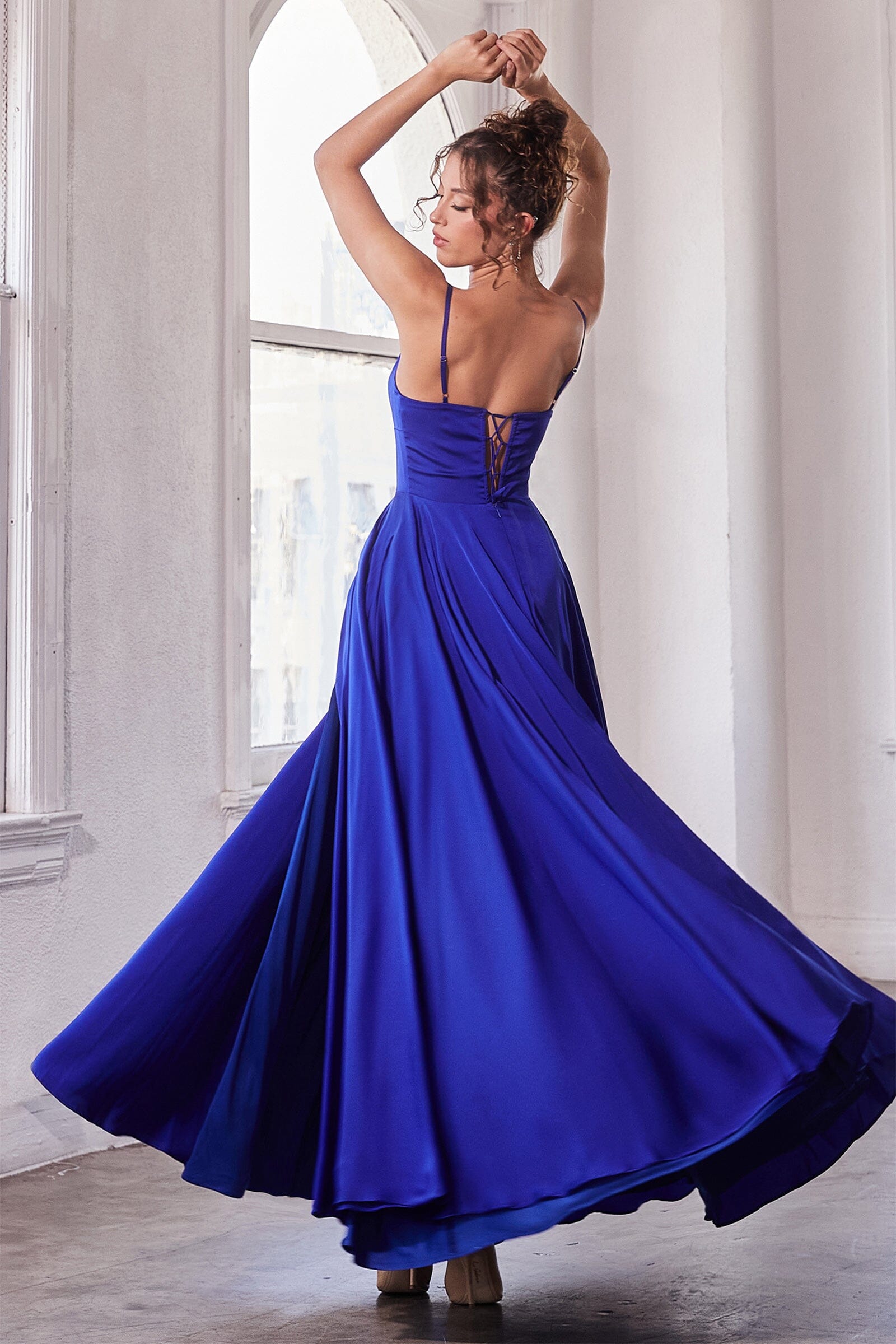 Long Satin Sleeveless A-line Slit Gown by Ladivine B8402 – ABC Fashion