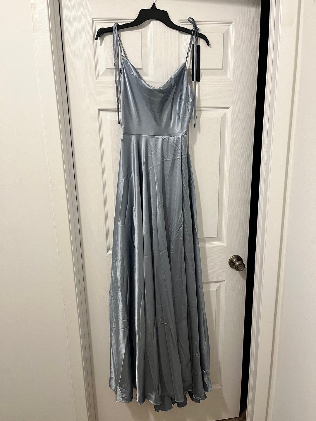 Long Satin Sleeveless Cowl Slit Dress by Ladivine BD104