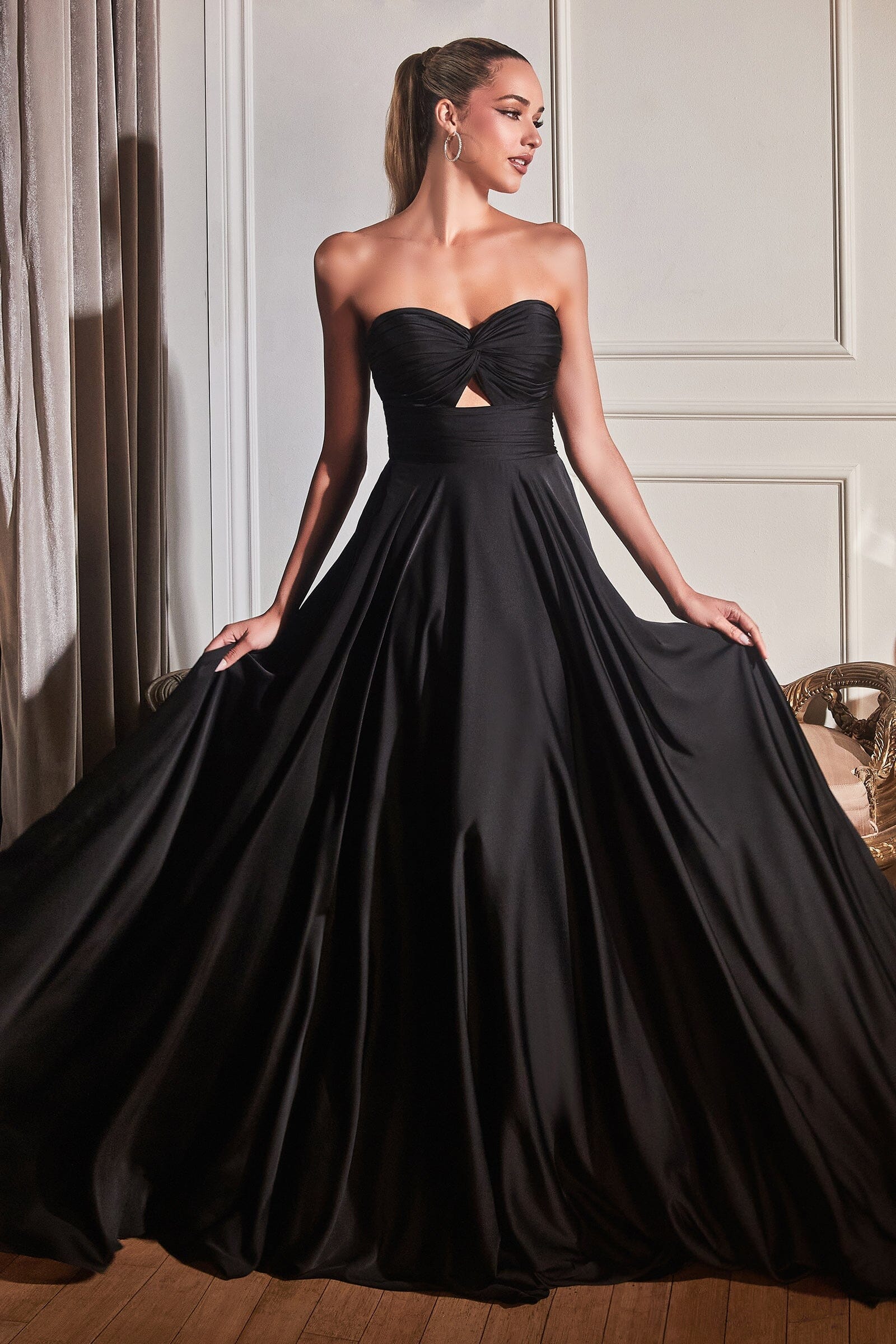 Long Satin Strapless Keyhole Dress by Ladivine 7496 – ABC Fashion