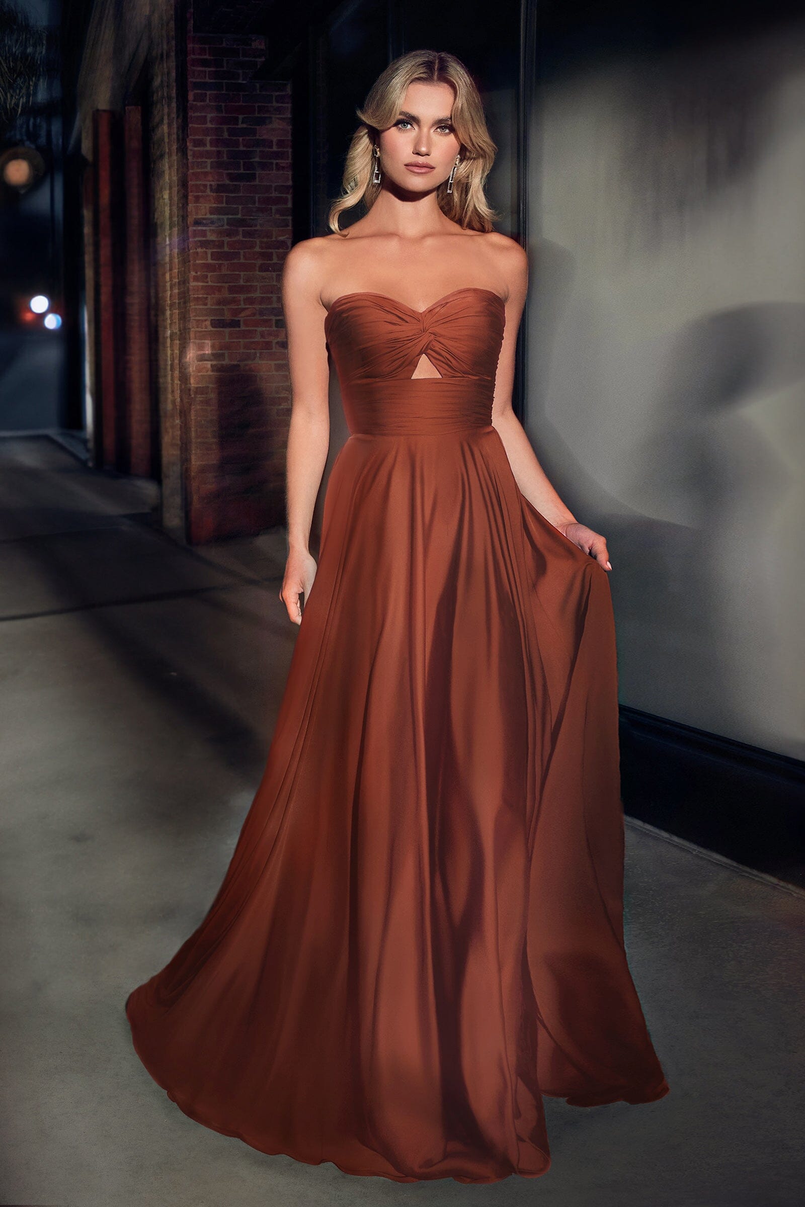 Long Satin Strapless Keyhole Dress by Ladivine 7496 – ABC Fashion