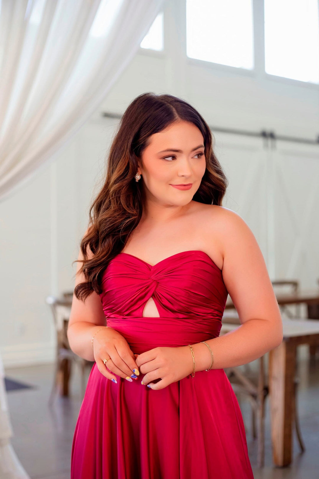 Long Satin Strapless Keyhole Dress by Ladivine 7496 - Outlet