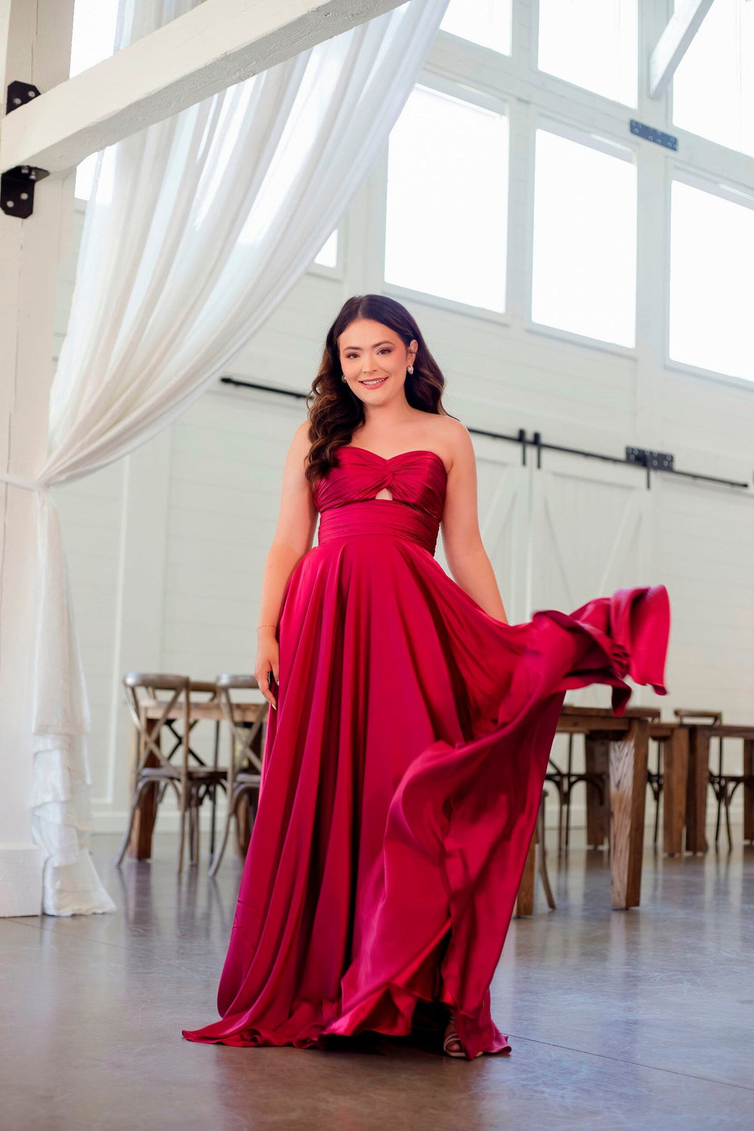 Long Satin Strapless Keyhole Dress by Ladivine 7496 - Outlet