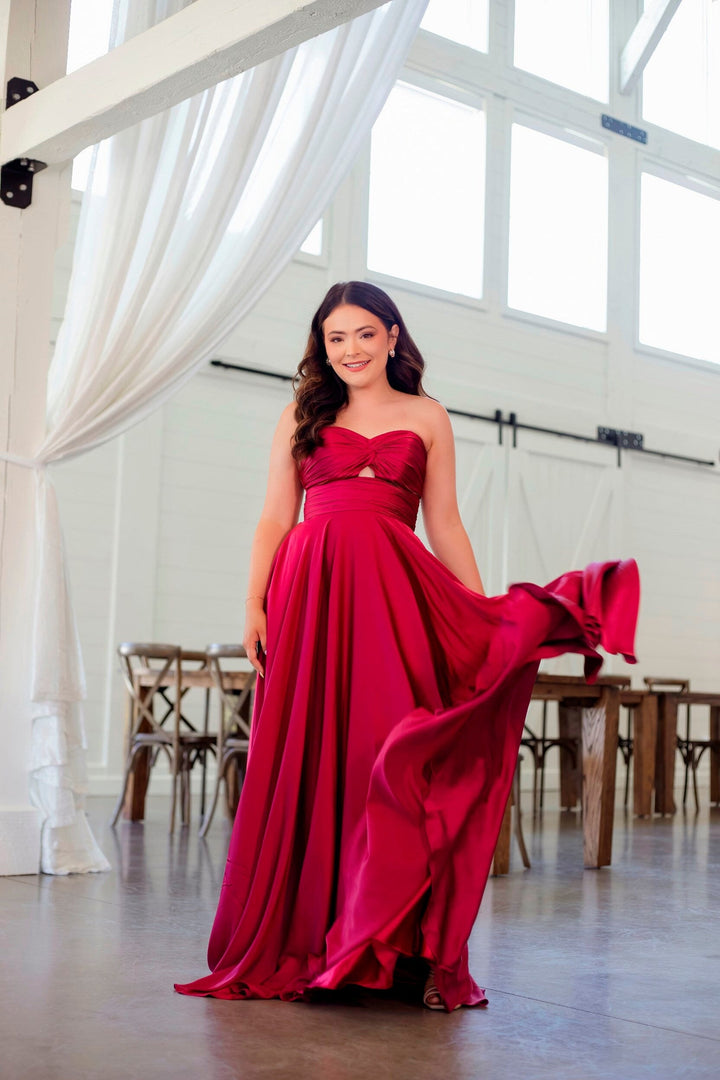 Long Satin Strapless Keyhole Dress by Ladivine 7496 - Outlet